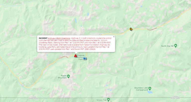 Kootenay Pass closed for avalanche control work