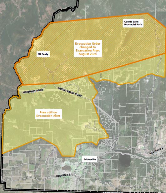Portion of the Evacuation Order downgraded due to the Nk’Mip Creek wildfire
