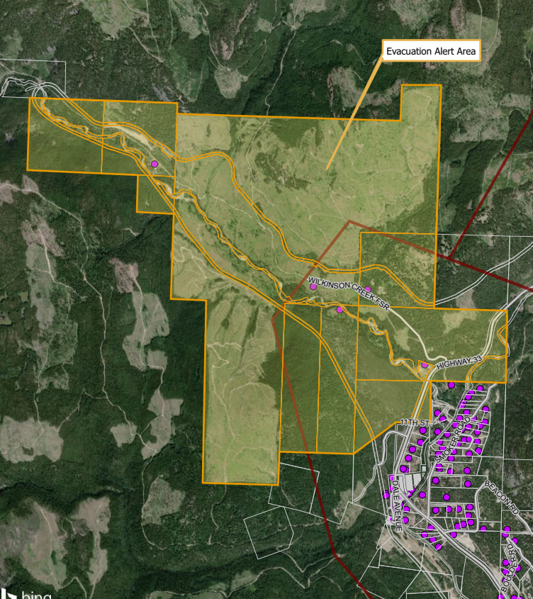 Five properties west of Carmi on Evacuation Alert